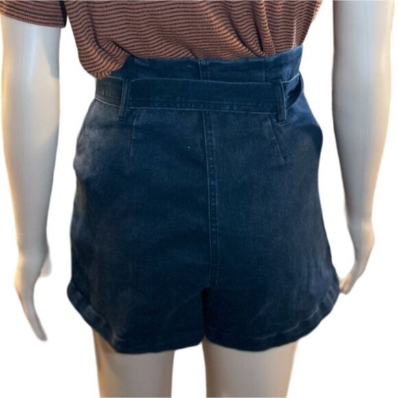 (6 for $25) Mele E Pere High Rise Belted Paperbag Shorts in Black‎ Wash-  Small - Picture 4 of 7
